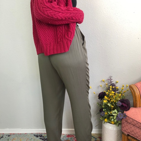 Nick Paperbag Olive Tie Waist Belted Cuffed Pants - Picture 4 of 8